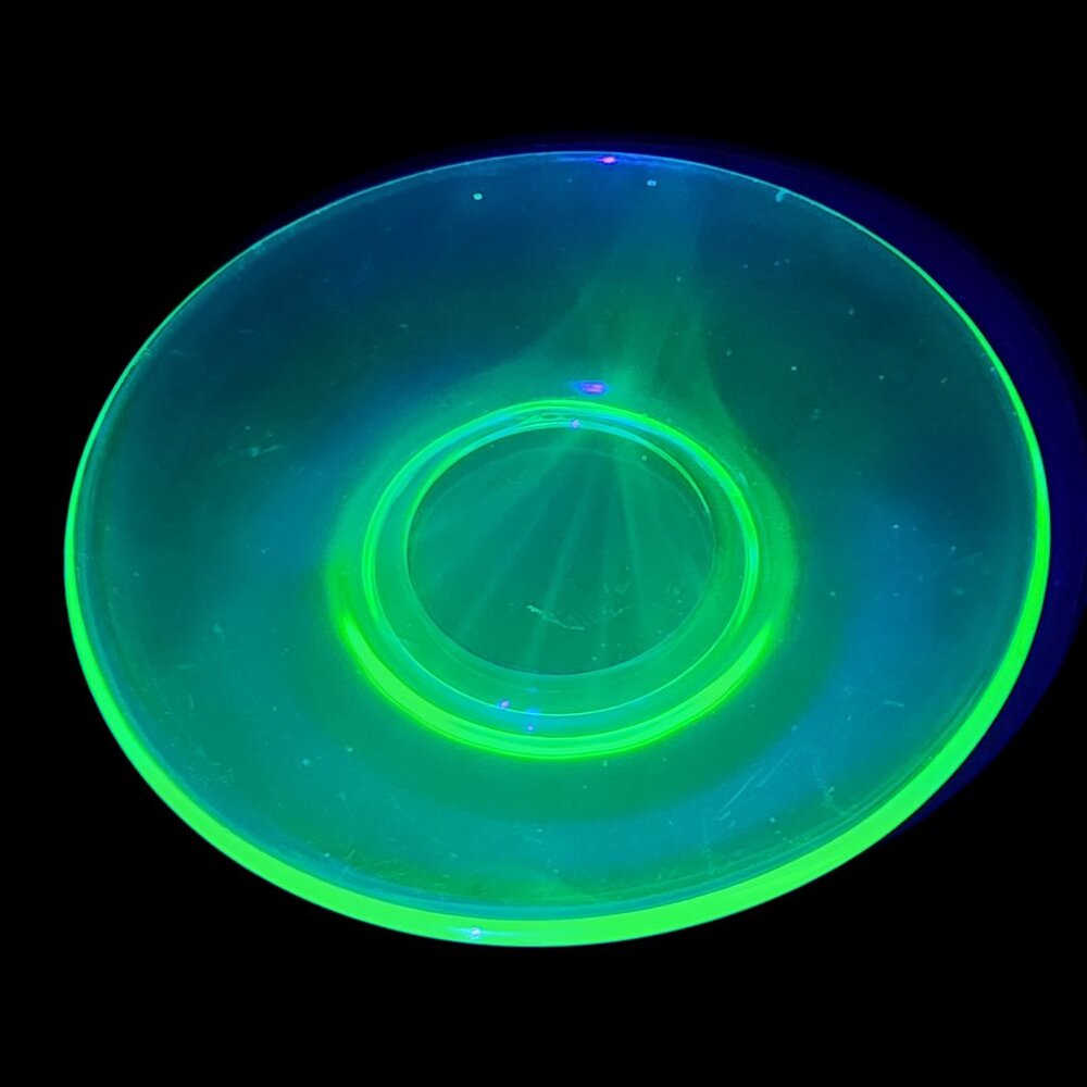 Vintage Uranium Depression Glass Green Saucer